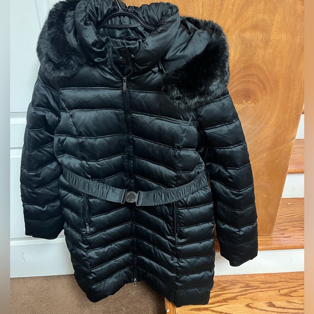 Faux-Fur-Trim Hooded Down Puffer Coat, DKNY XL